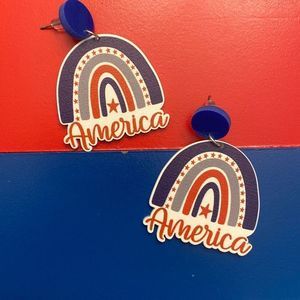 America Independence Day July 4th Patriotic Red White Blue Acrylic Earrings